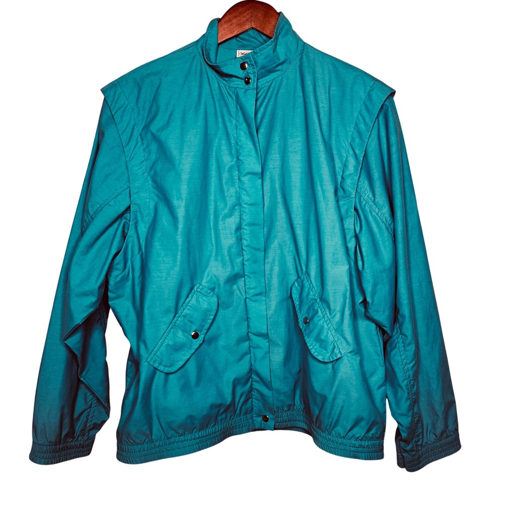Vintage Saks Fifth Avenue Sportswear Teal Blue Windbreaker Jacket Mock Neck
